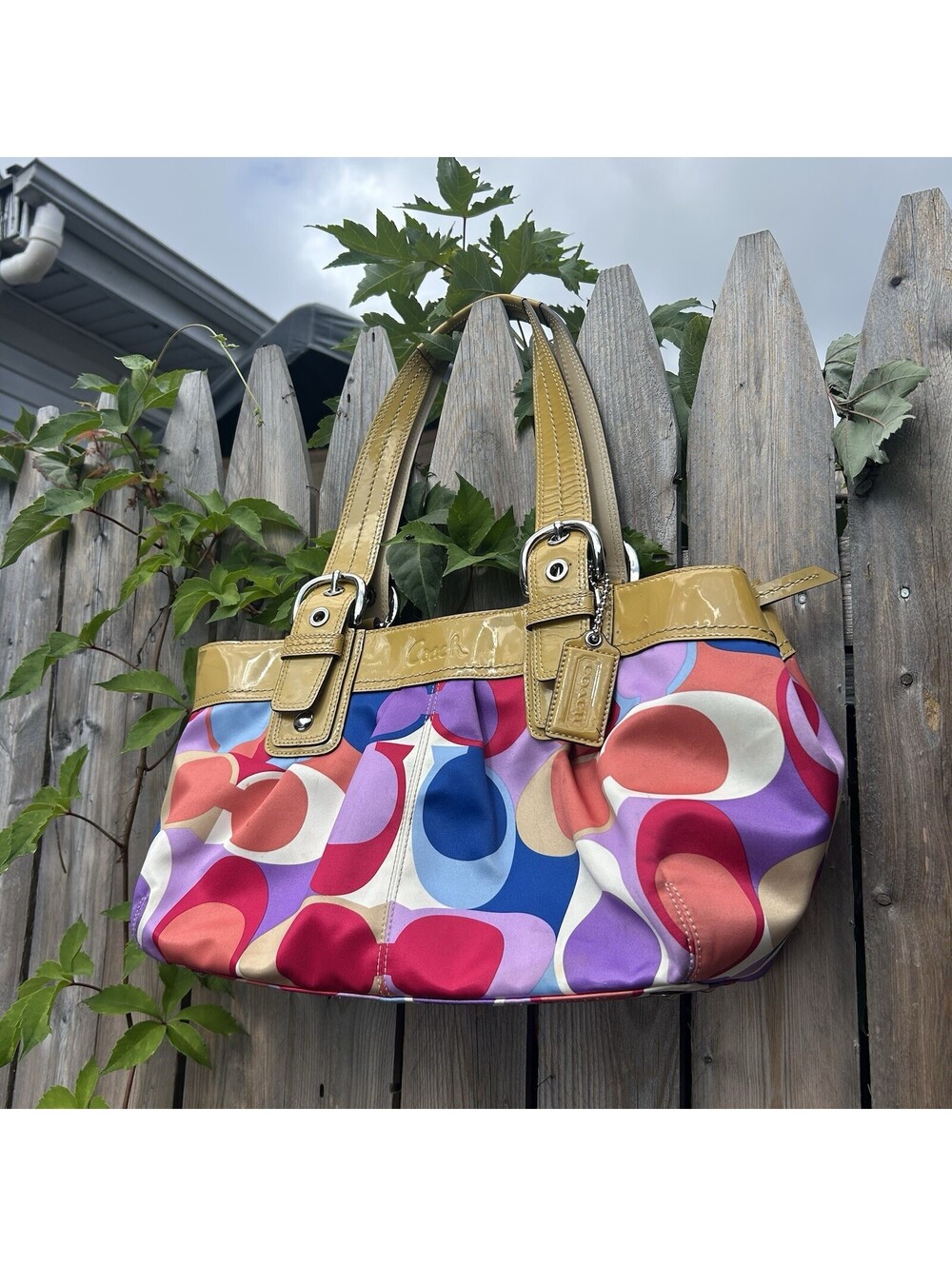 RARE Coach Soho Signature Mulitcolor Tote Vintage Women Bag Monogram Y2K